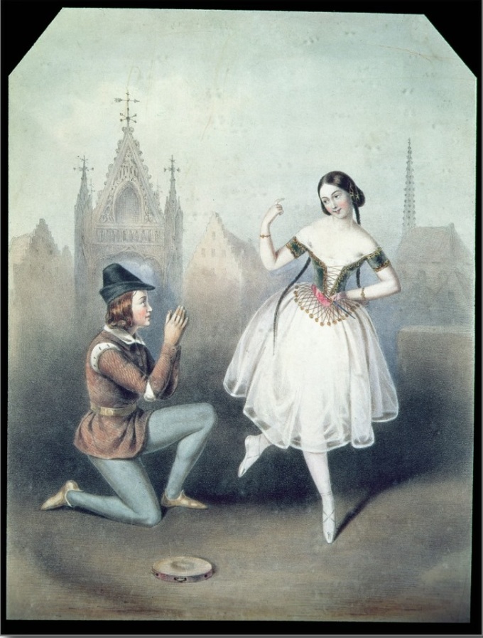 Carlotta Grisi as Esmeralda and Jules Perrot as Pierre Gringoire (1844)